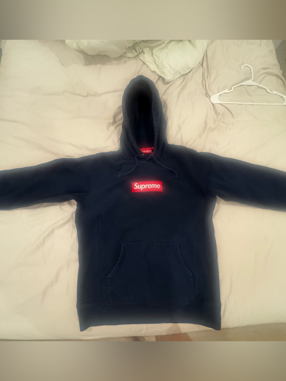 Medium Supreme Navy Box Logo Hoodie - Red Logo